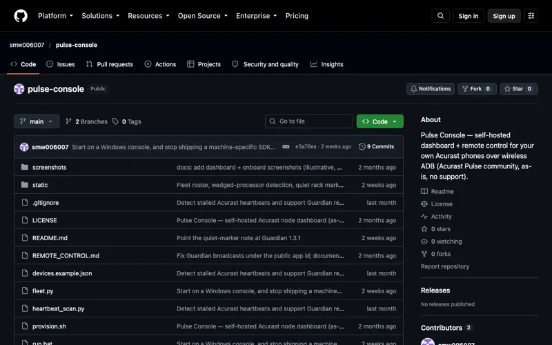 Screenshot of Pulse Console